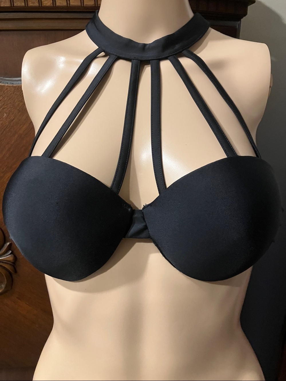 SWIM BY OULACHERI BLACK MULTI STRAP DETAIL SWIM BIKINI TOP